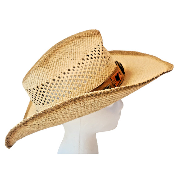 BULLHIDE "Lucky Strike" Panama Straw Raffia Cowboy Hat Shapeable Rhinestones XL - Picture 7 of 13